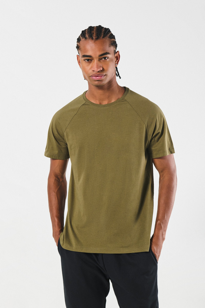 Camiseta manga ranglan corta unicolor en algodón