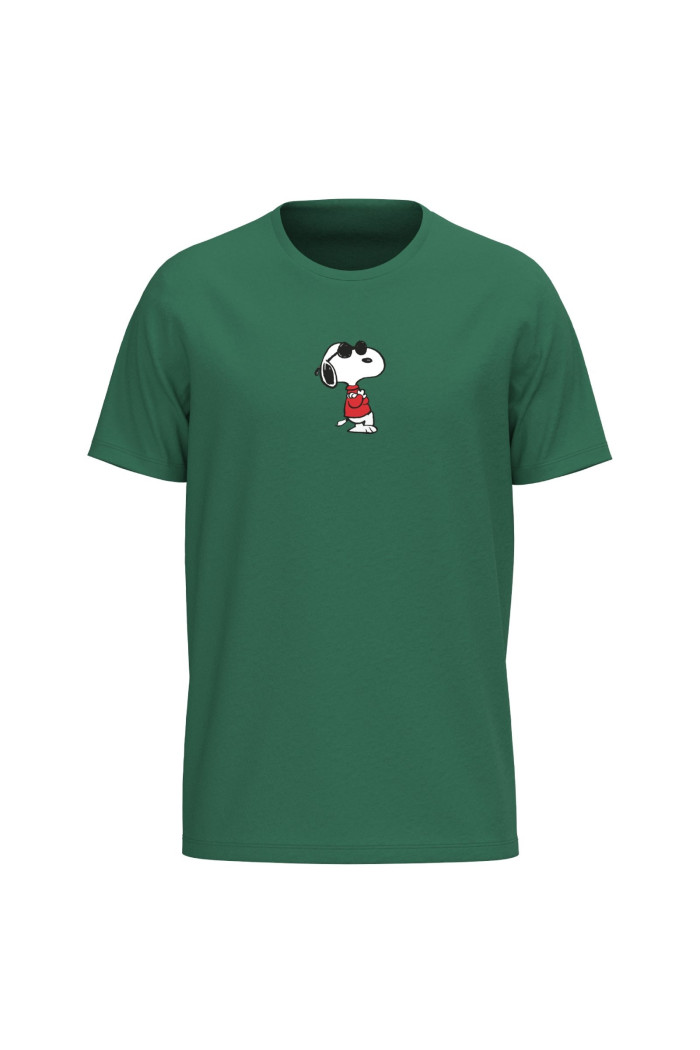 Camiseta cuello redondo unicolor con arte de Snoopy