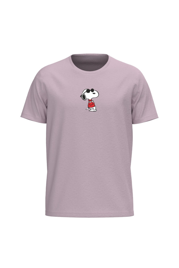 Camiseta cuello redondo unicolor con arte de Snoopy