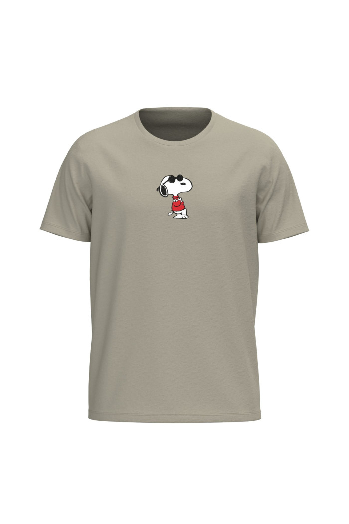 Camiseta cuello redondo unicolor con arte de Snoopy