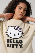 Camiseta kaki oversize manga corta con arte de Hello Kitty