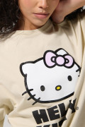 Camiseta kaki oversize manga corta con arte de Hello Kitty