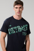 Camiseta college azul intensa en algodón cuello redondo