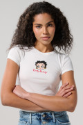 Camiseta crema clara manga corta con arte de Betty Boop