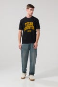 Camiseta en algodón negra college cuello redondo