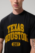 Camiseta en algodón negra college cuello redondo