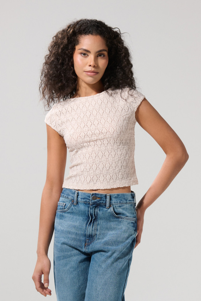 Camiseta kaki manga corta con escote en espalda