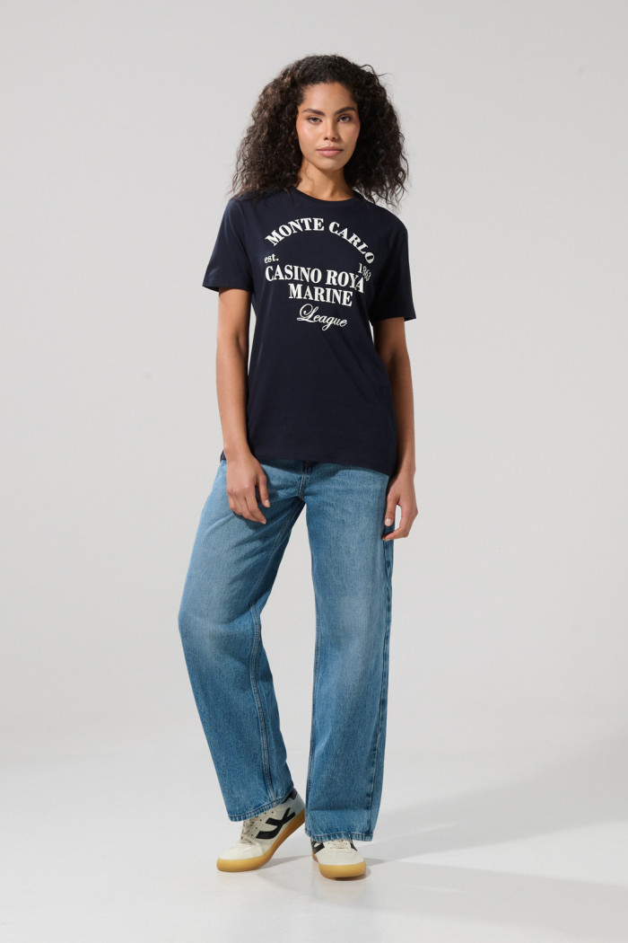 Camiseta en algodón college azul con manga corta