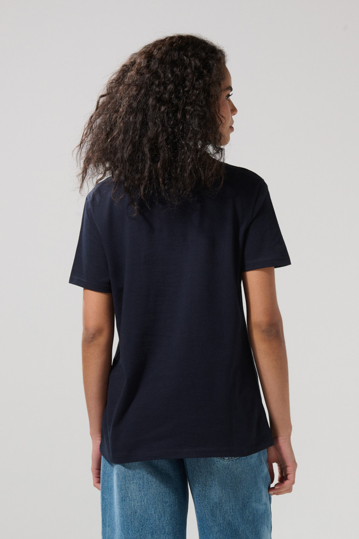 Camiseta en algodón college azul con manga corta