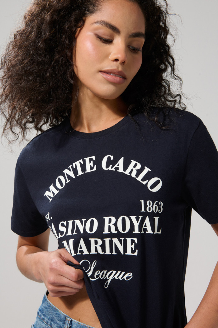 Camiseta en algodón college azul con manga corta
