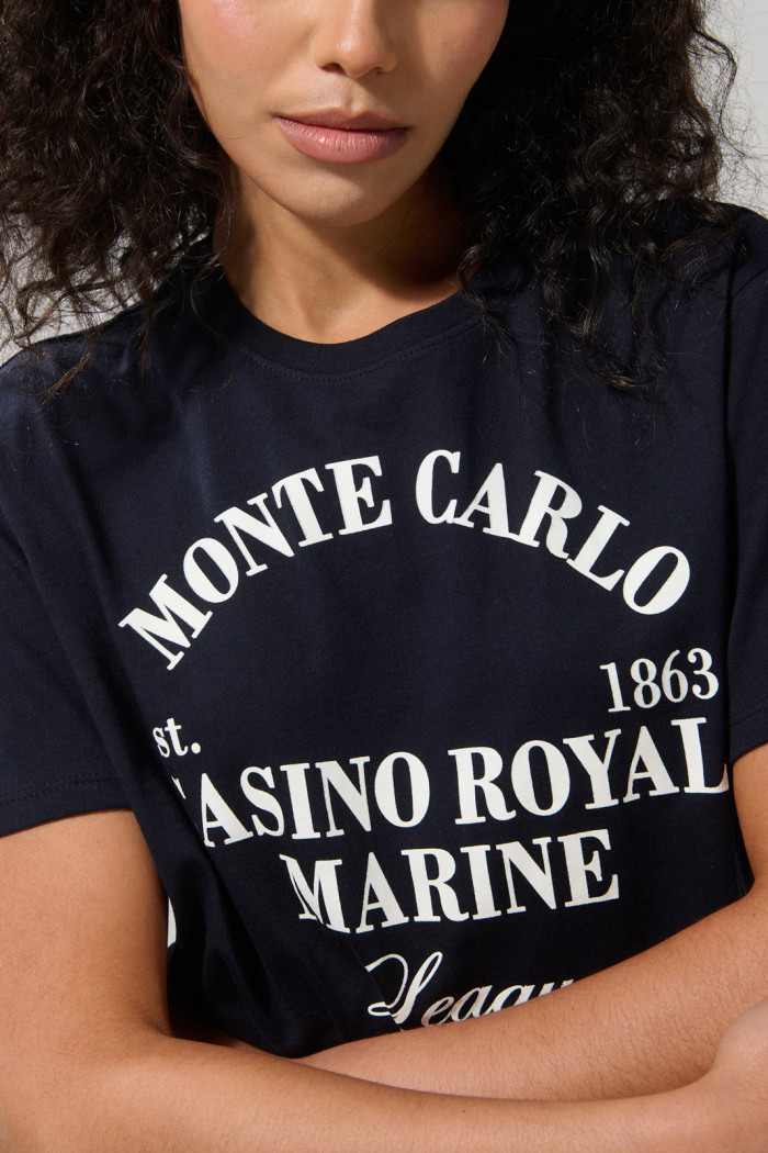Camiseta en algodón college azul con manga corta
