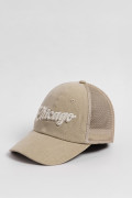 Cachucha trucker kaki con bordado college y malla