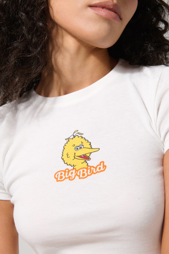 Camiseta crema manga corta con arte de Plaza Sésamo
