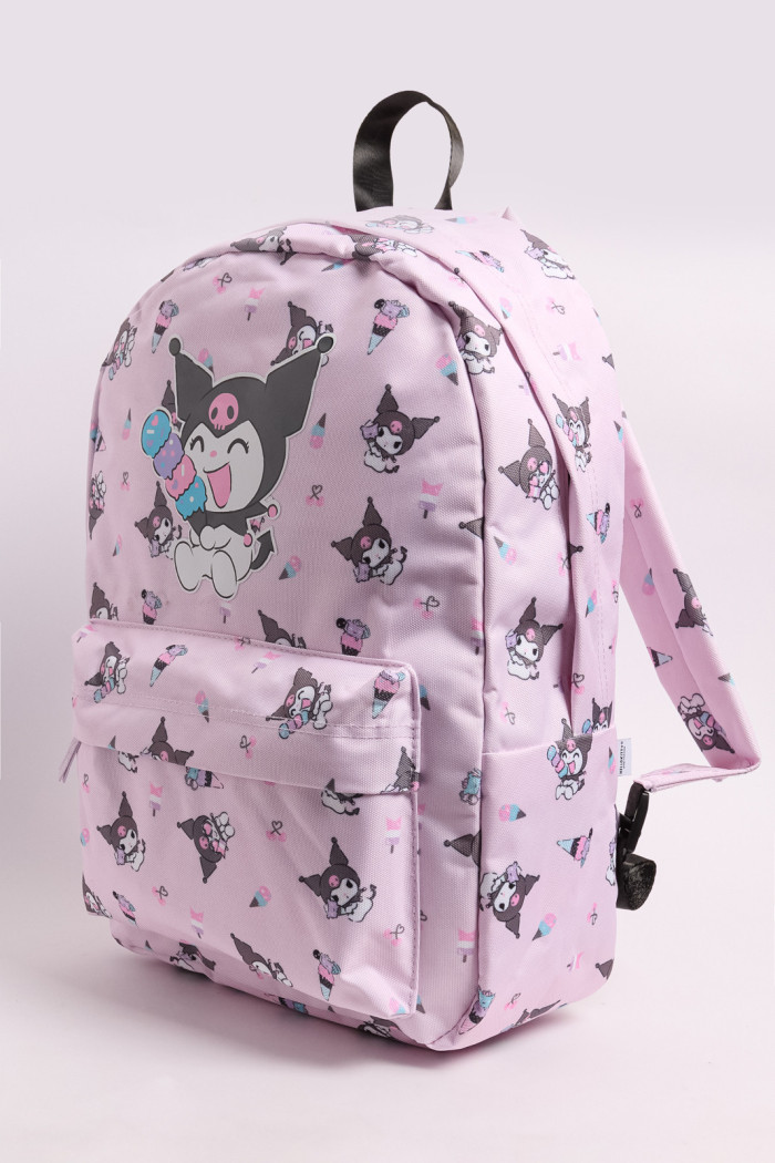 Maleta lila medio con diseño de Kuromi y cremalleras