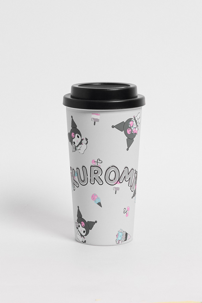 Vaso unicolor con diseño de Hello Kitty y tapa