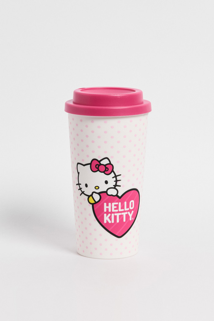 Vaso unicolor con diseño de Hello Kitty y tapa