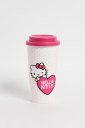 Vaso unicolor con diseño de Hello Kitty y tapa