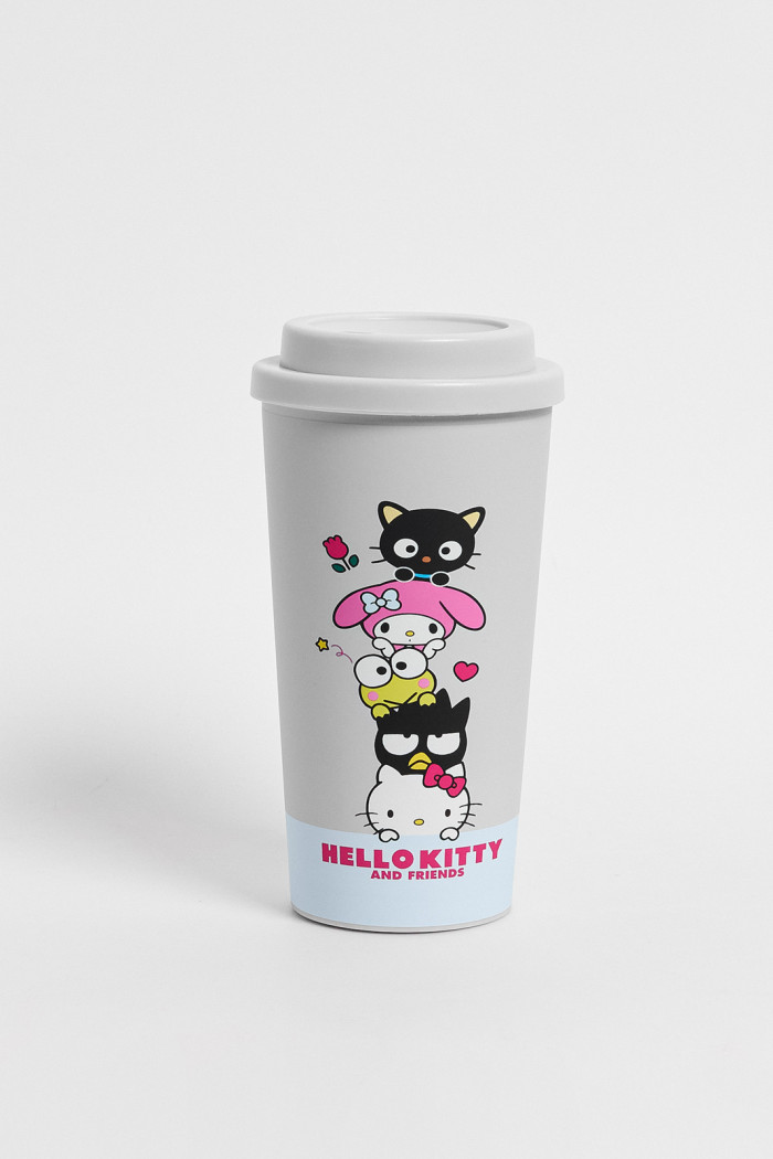 Vaso unicolor con diseño de Hello Kitty y tapa