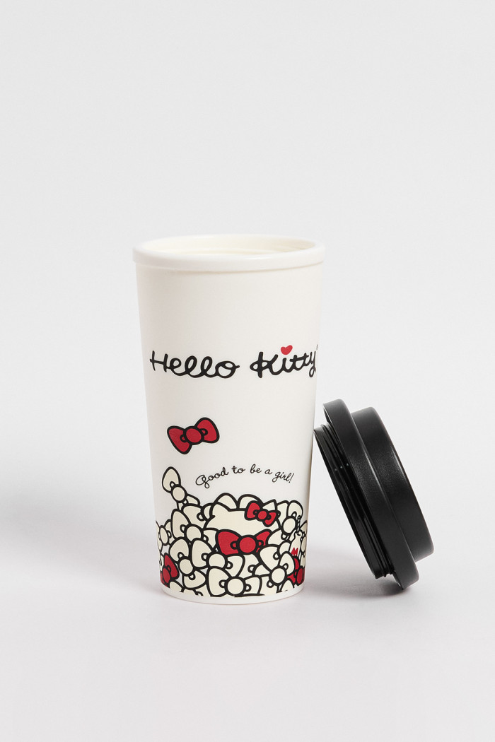 Vaso unicolor con diseño de Hello Kitty y tapa