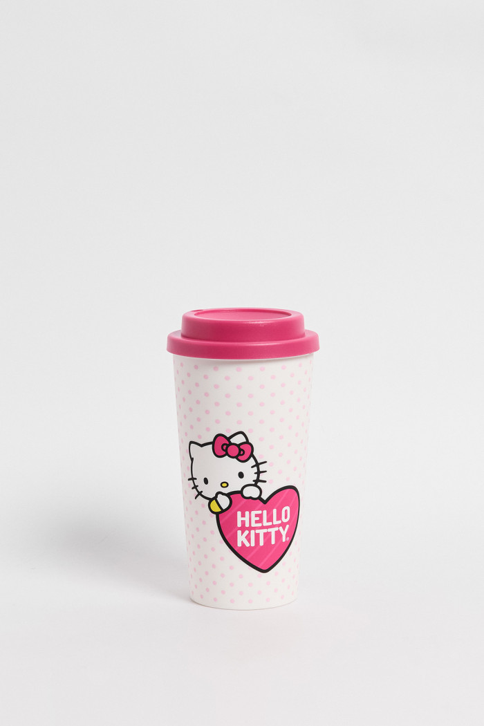 Vaso unicolor con diseño de Hello Kitty y tapa