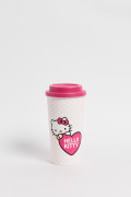 Vaso unicolor con diseño de Hello Kitty y tapa