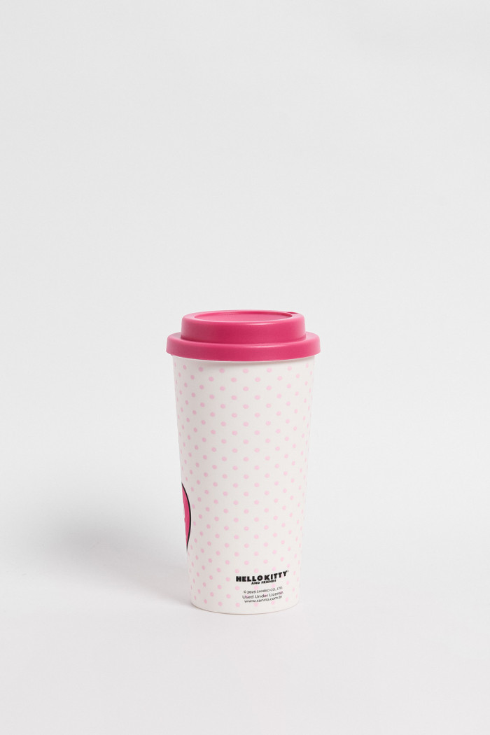 Vaso unicolor con diseño de Hello Kitty y tapa