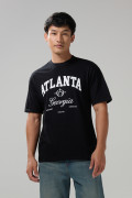Camiseta college negra en algodón con manga corta