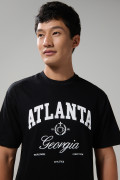 Camiseta college negra en algodón con manga corta