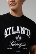 Camiseta college negra en algodón con manga corta