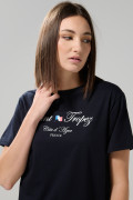 Camiseta college en algodón azul con manga corta