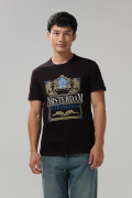 Camiseta en algodón ajustada negra con cuello redondo