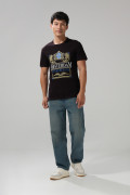 Camiseta en algodón ajustada negra con cuello redondo