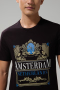 Camiseta en algodón ajustada negra con cuello redondo
