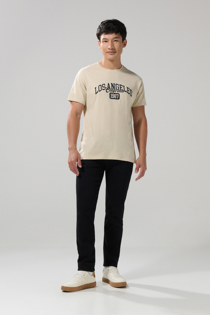Camiseta en algodón kaki college con manga corta