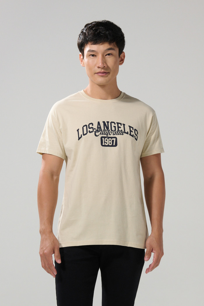 Camiseta en algodón kaki college con manga corta