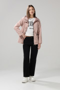 Chaqueta parka unicolor con capota y cintura ajustable
