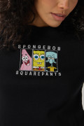 Camiseta negra acanalada de Bob Esponja manga corta