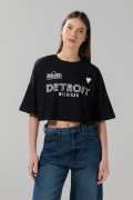 Camiseta crop top femenina fit oversize manga corta