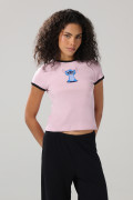 Camiseta de Lilo y Stitch rosada manga corta con contrastes