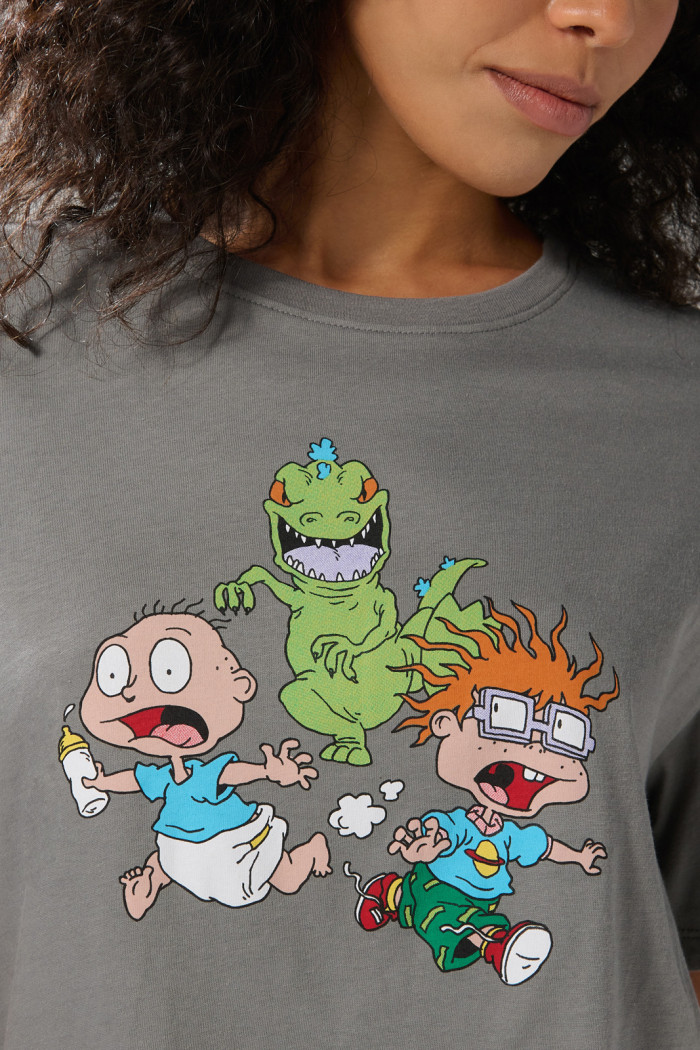 Camiseta cuello redondo gris medio con arte de Rugrats