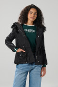 Chaqueta unicolor parka con bolsillos y capota con pelo