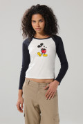 Camiseta de Mickey crema con manga ranglan larga