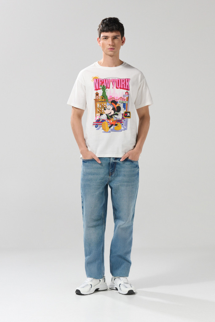 Camiseta crema clara de Mickey con cuello redondo