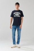 Camiseta en algodón college manga corta azul intensa