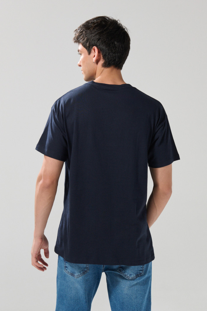 Camiseta en algodón college manga corta azul intensa