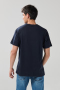 Camiseta en algodón college manga corta azul intensa