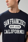 Camiseta en algodón college manga corta azul intensa