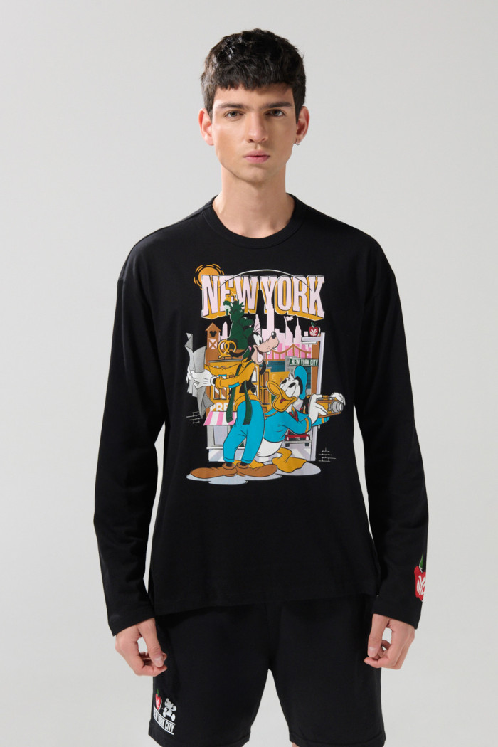 Camiseta manga larga negra con estampado de Mickey