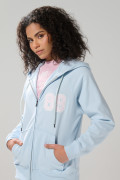 Buzo azul college oversize con cremallera y capota