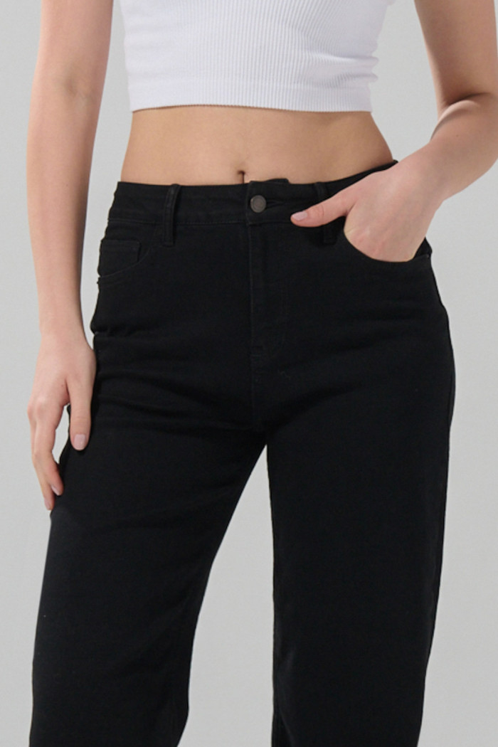Jean tiro alto negro straight leg bota recta con bolsillos